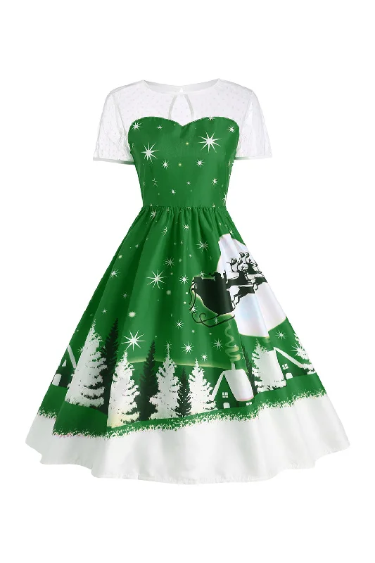 Christmas Snowflake Red Vintage Print Dress