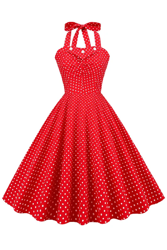 Retro Style Halter Red Polka Dots 1950s Dress