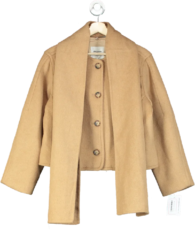 Abercrombie & Fitch Camel Wool Blend Cropped Coat UK S