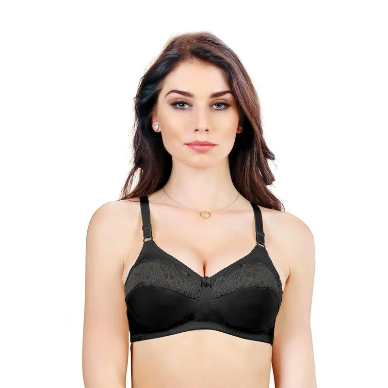 Women's Full Coverage Non Padded Wire free Black Trinity Bra